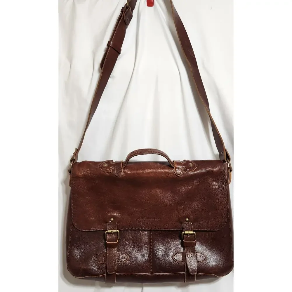Johnston Murphy Vintage Brown Leather Laptop Briefcase Messenger Bag - Picture 1 of 13